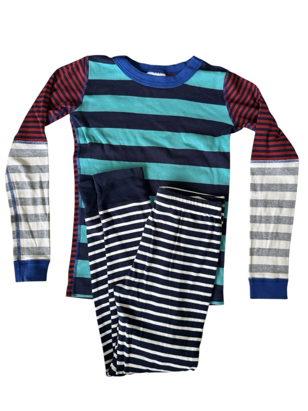 HANNA ANDERSSON + BODEN Mix It Up Stripe Pajama Set Sz 10 140 Long John Blue Red